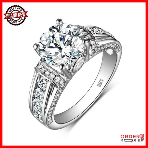 1 CT Round Cut Moissanite Engagement Ring Size 7 Sterling Silver